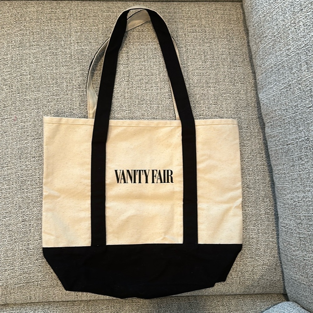 Vanity Fair Black & Natural Ivory Canvas Logo‎ Tote Bag great condition
